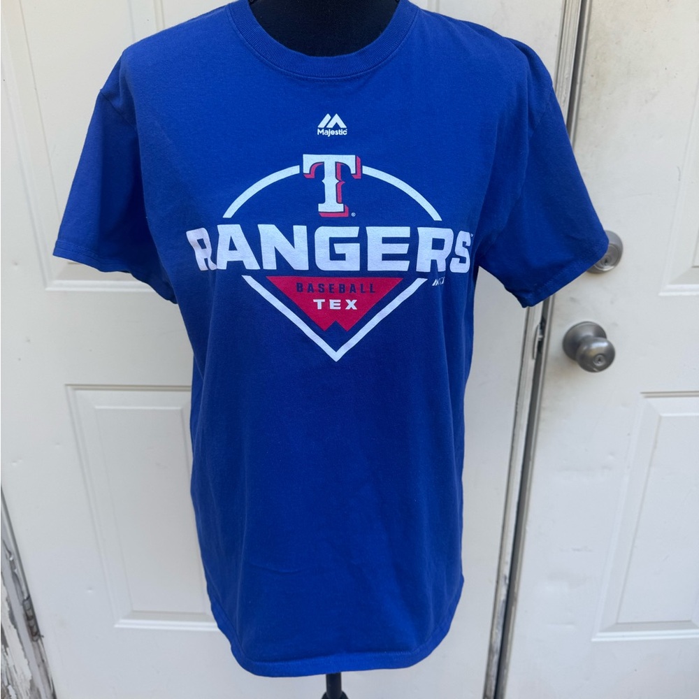Majestic, Short Sleeve, Texas Rangers, Shirt, Blue, Size Medium